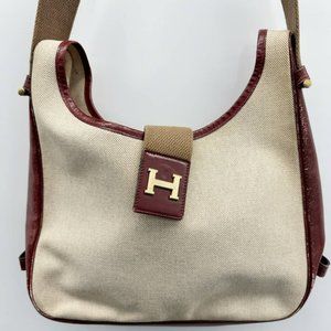 HERMÈS Rouge H burgundy & Ecrue Toile H TSAKO Hobo Bag